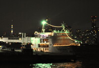 客船と東京スカイツリーのライトアップ