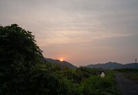 雲の多い夕焼け。