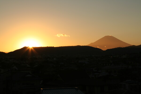 今日の夕陽と富士