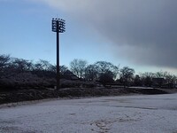 巨大照明×雪のグラウンド×青空