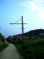 下津井電鉄の線路跡と架線柱