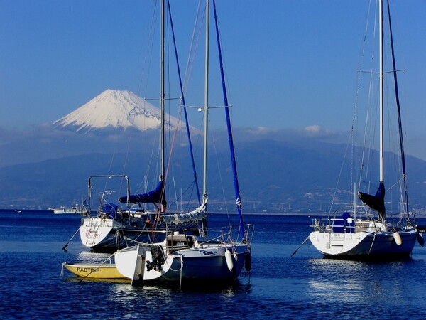 海　ヨット　富士山