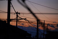 日本的な夕暮れの電線