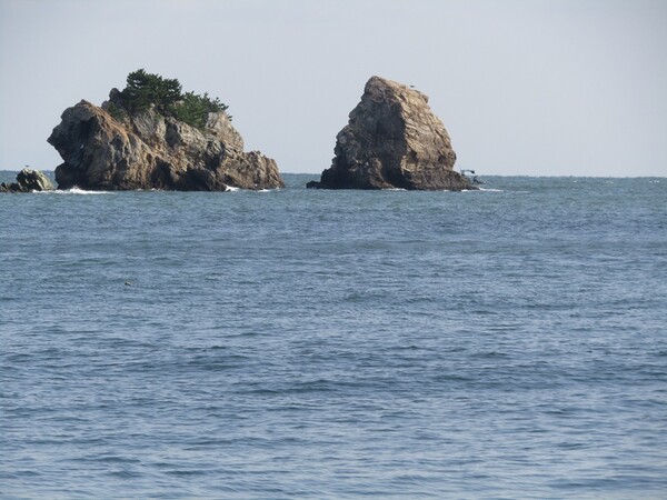 海辺で寂しそうに岩二つ　🌊