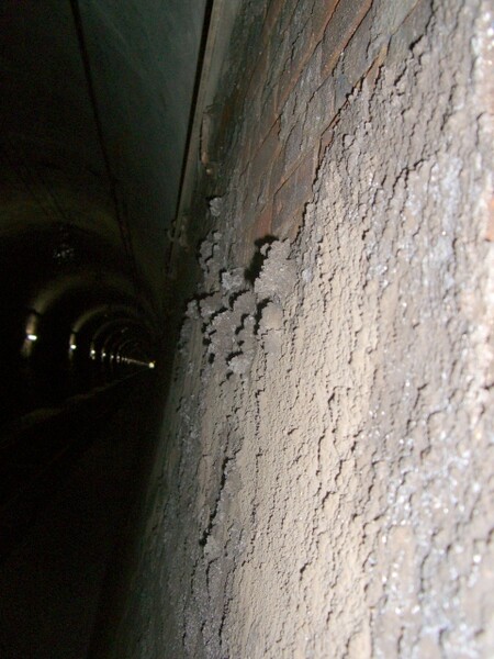 トンネルの蒸気機関車の煤