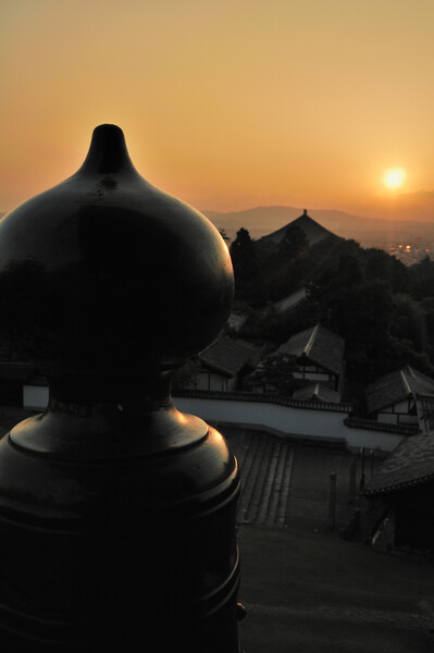 奈良二月堂からの夕日