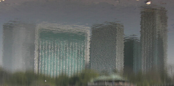 水辺に映る汐留の高層ビル群
