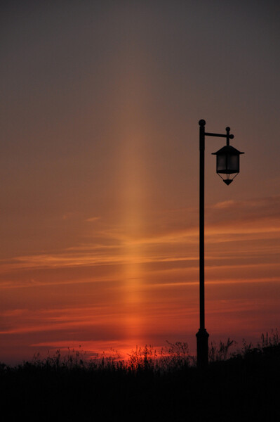 夕日、光の柱