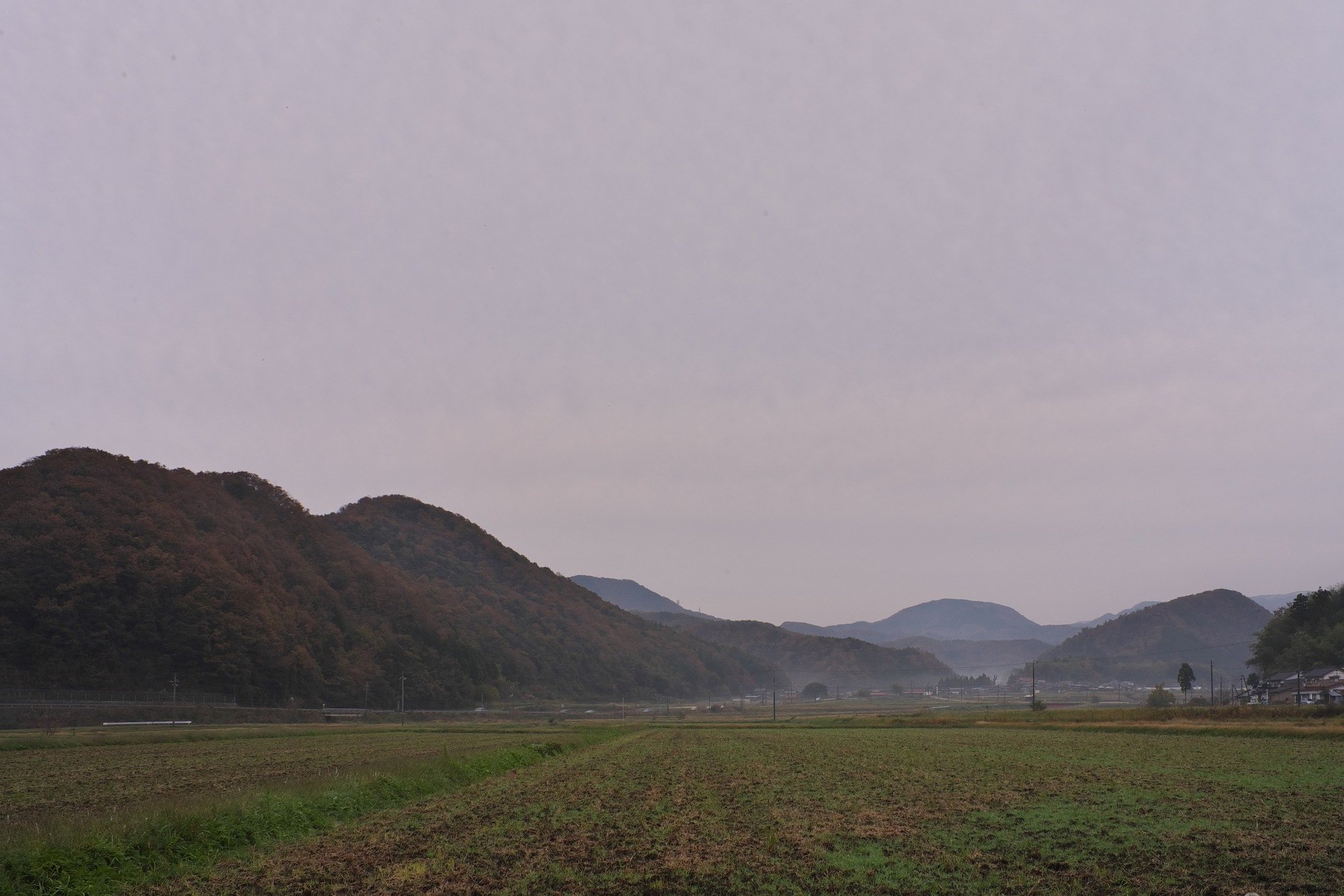 朝日の時間は黄砂が。