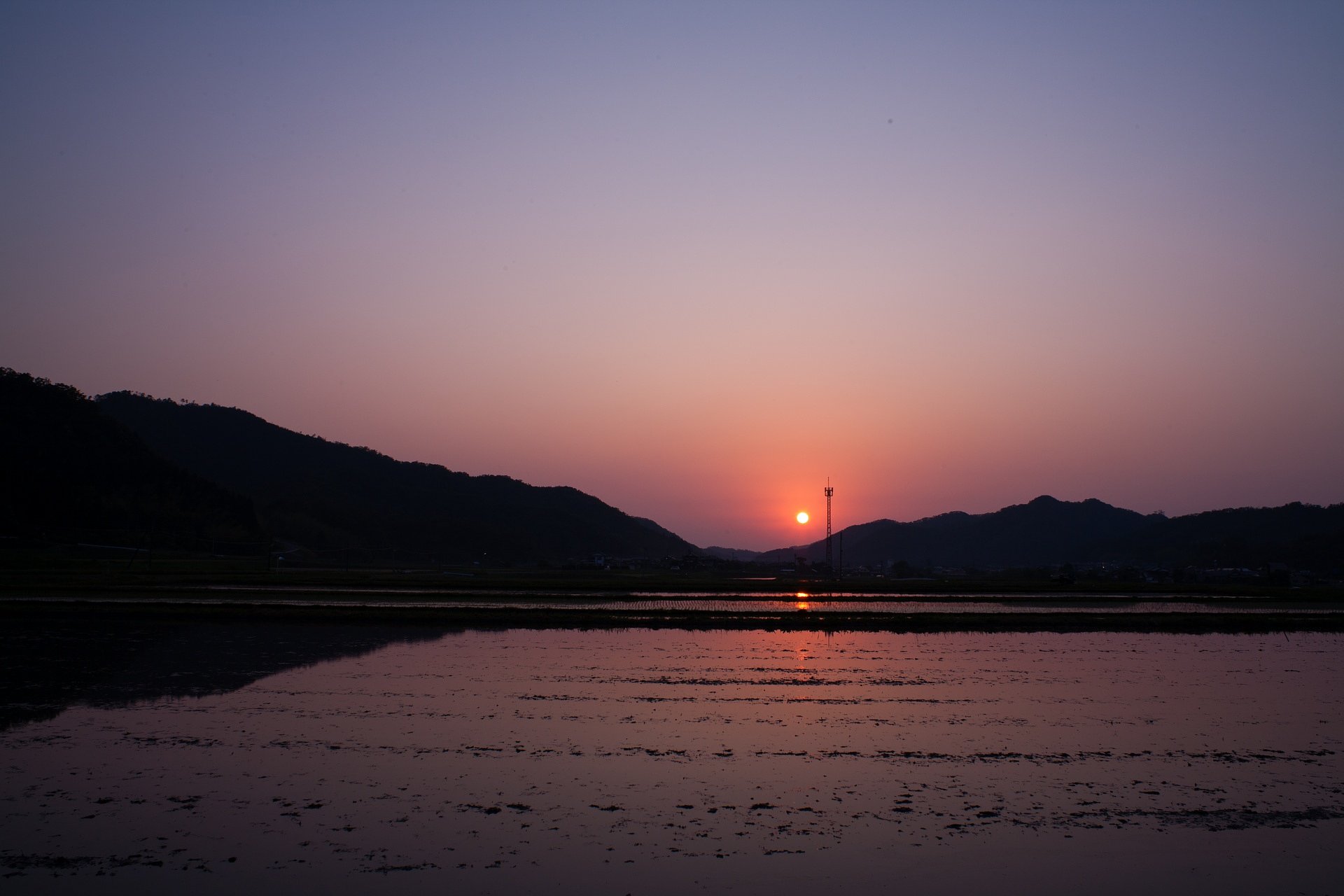 雲ひとつ無い夕焼け!