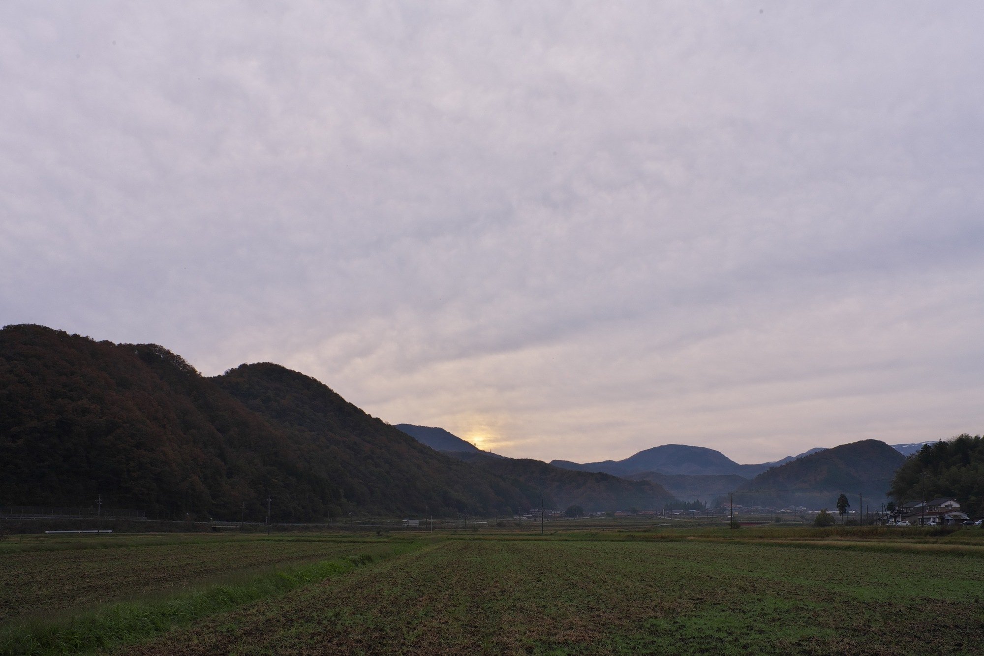 曇りの日の朝日の出。