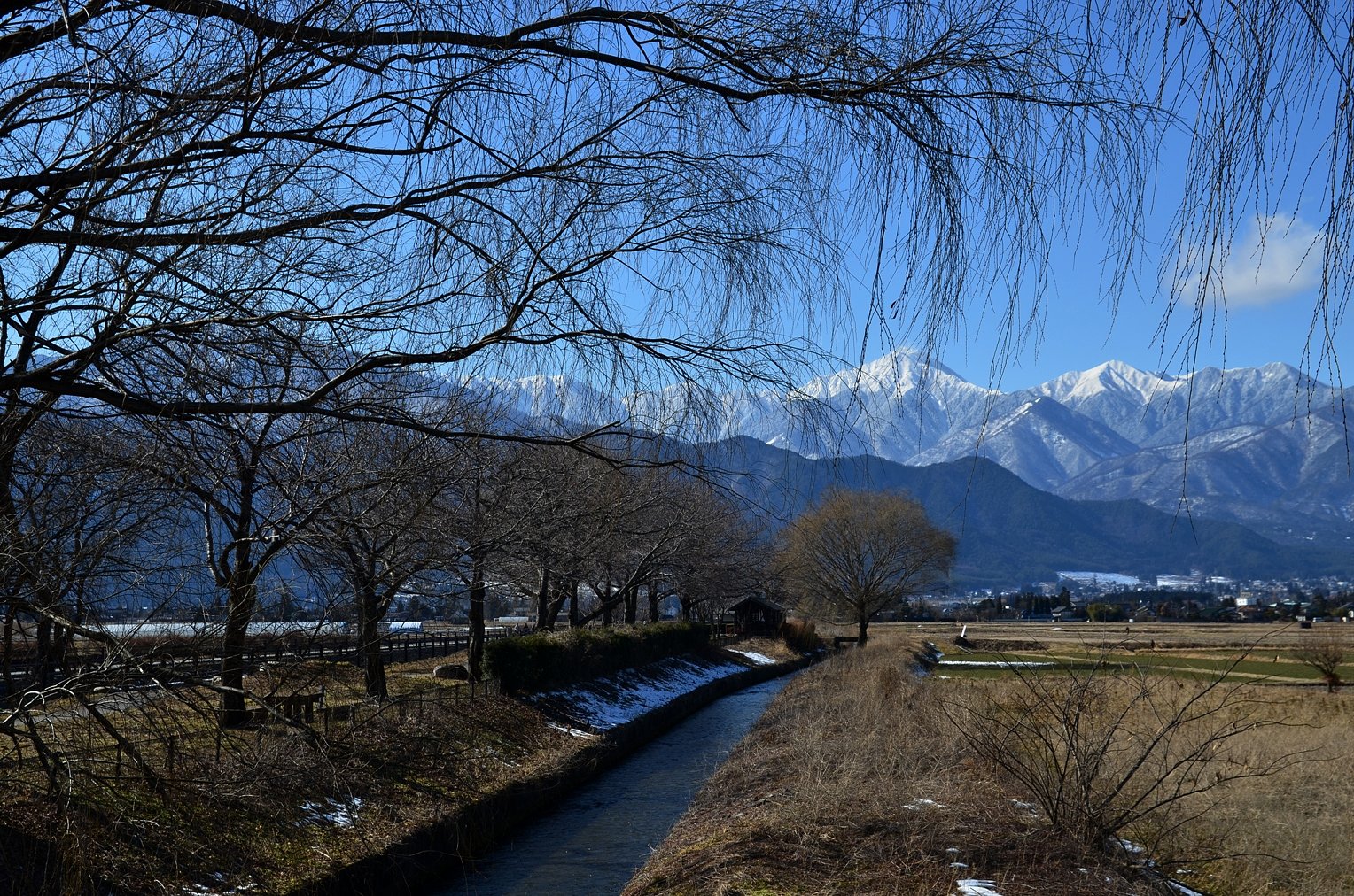 常念岳と勘左衛門堰