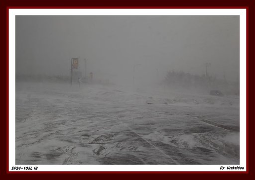 地吹雪の秋田市