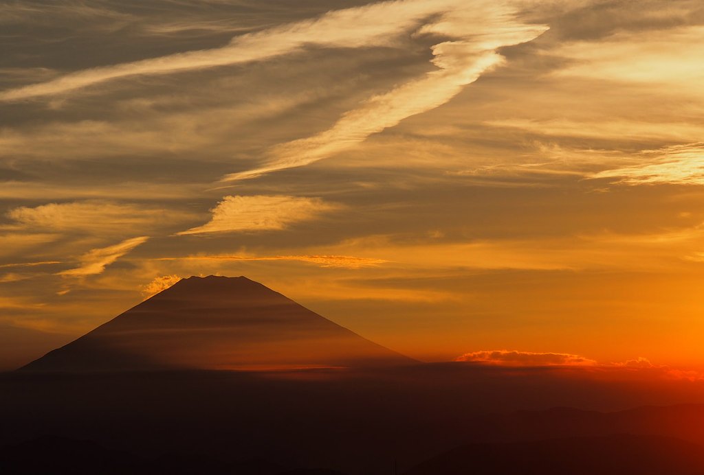 夕暮れの富士山
