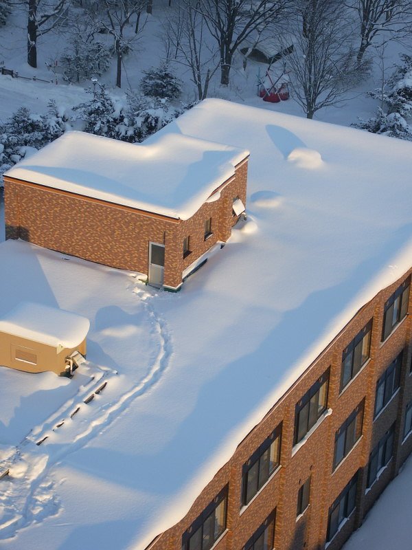 雪と朝陽の屋上