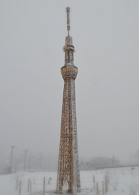 雪中の竹スカイツリー