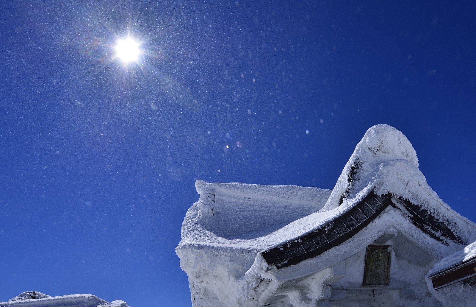 青空に舞う雪