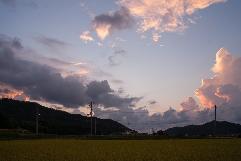相反する色の夕焼け。