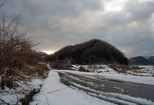 朝の雪景色。