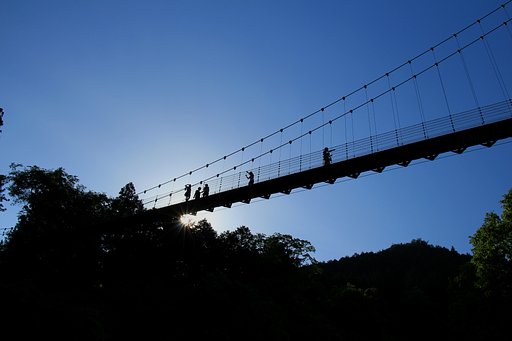 吊り橋渡る