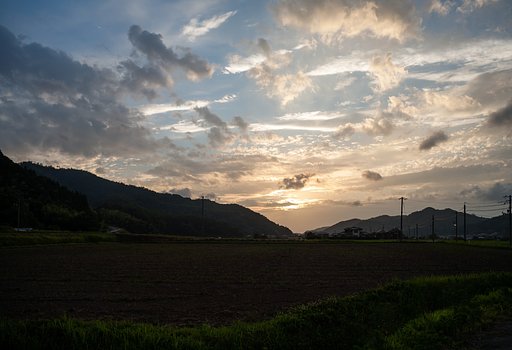 夕方には夕焼けに。