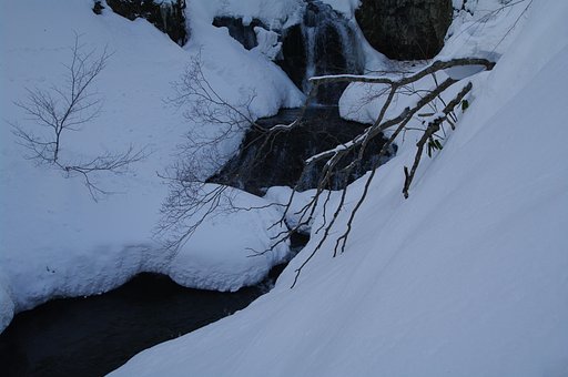 雪に埋もれた滝