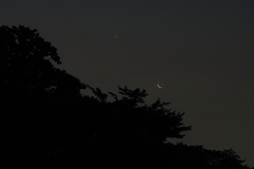 細月と明けの明星昇る