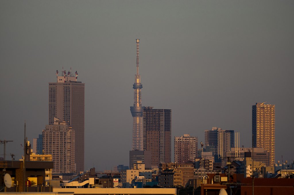 夕日に染まる街