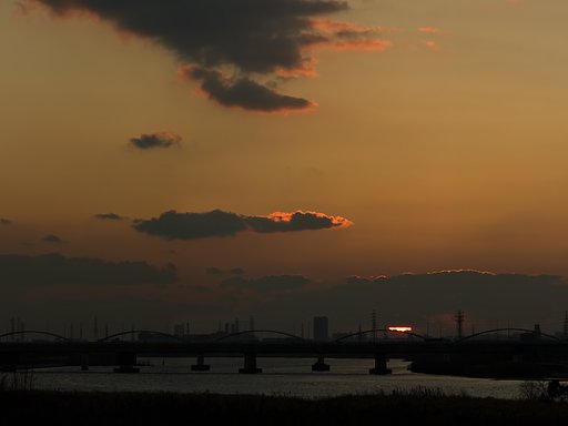 夕日と街と川の刻