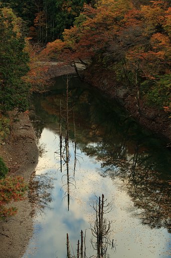 ダム湖の俯瞰
