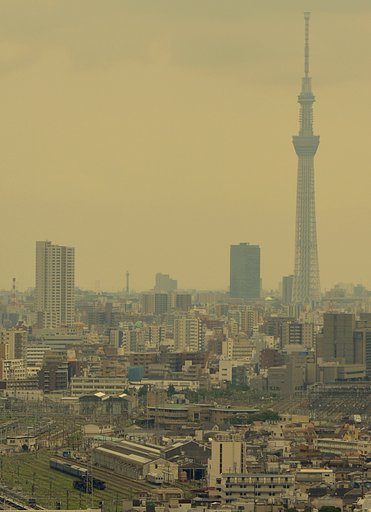 ブルートレイン寝台客車と東京スカイツリー