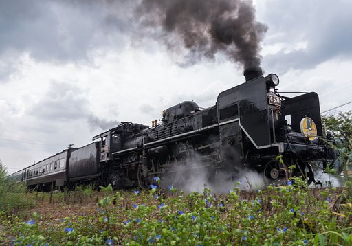露草と機関車
