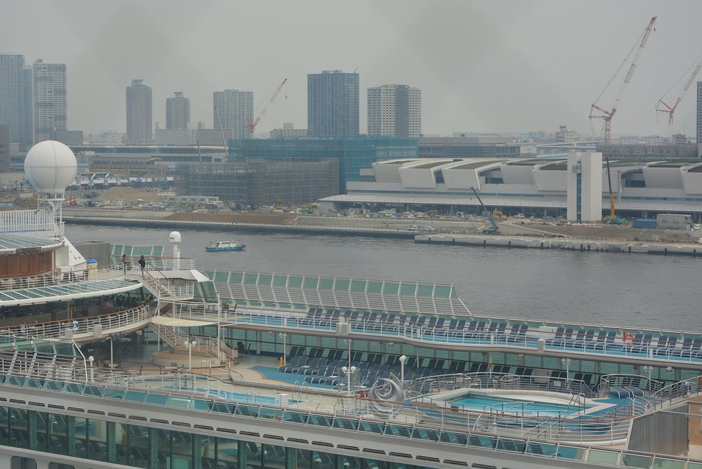 大型豪華客船と新豊洲市場