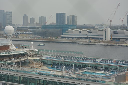 大型豪華客船と新豊洲市場