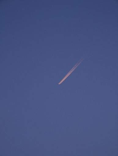夕焼けの飛行機雲