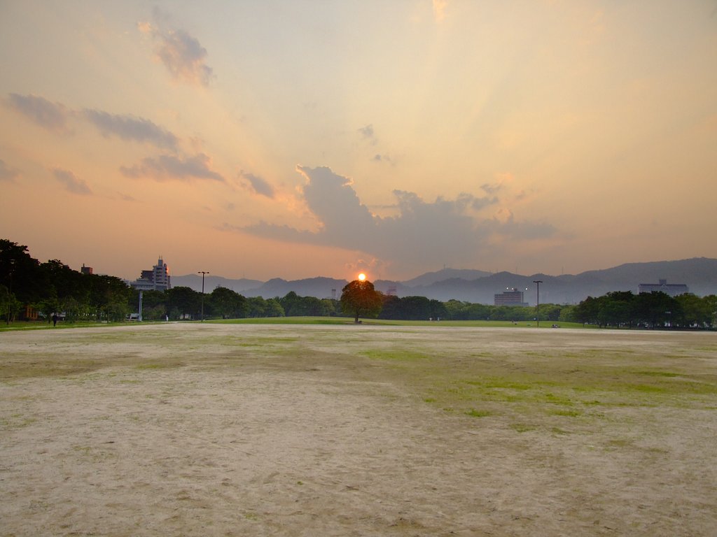 「大雪原に沈む夕日」