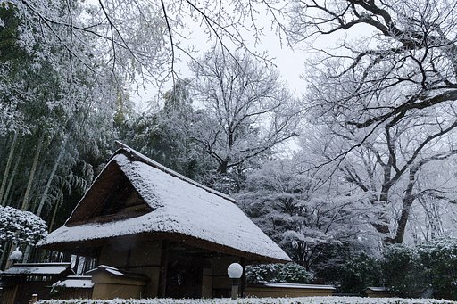 雪の茅葺き