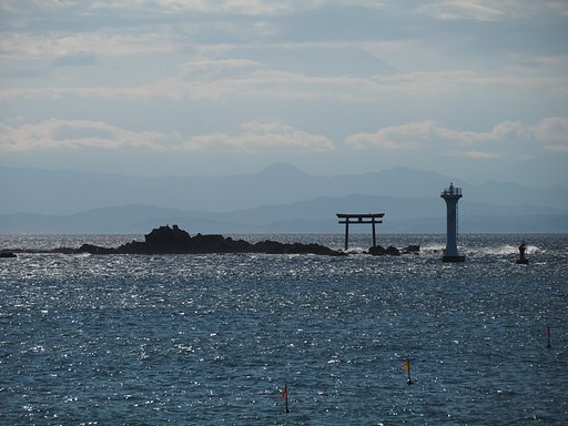 鳥居に鳥が・・・