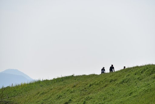 早春の土手を行く