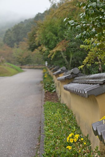 花のある土塀