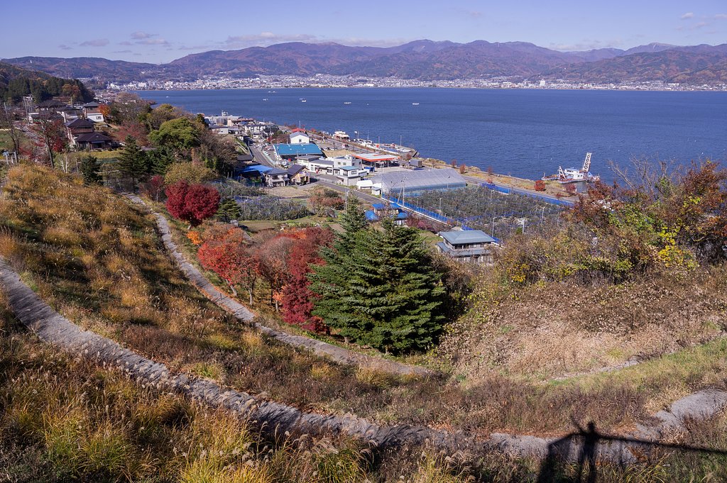 諏訪湖で自撮り