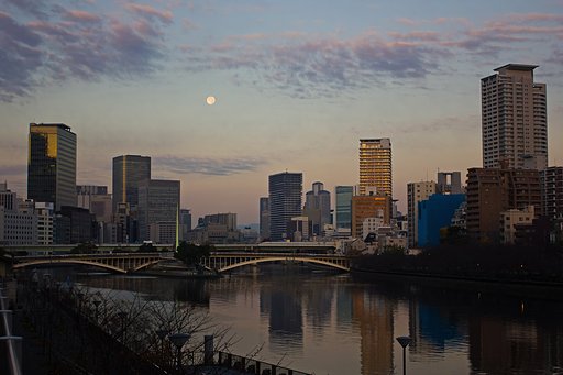 【横顔】 天神橋と朝月