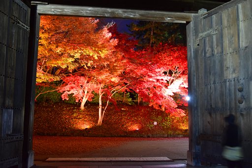 門の外は真っ赤に萌えて