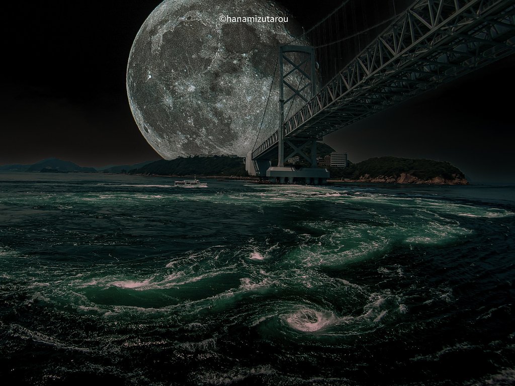 【情景・合成】月夜の渦潮