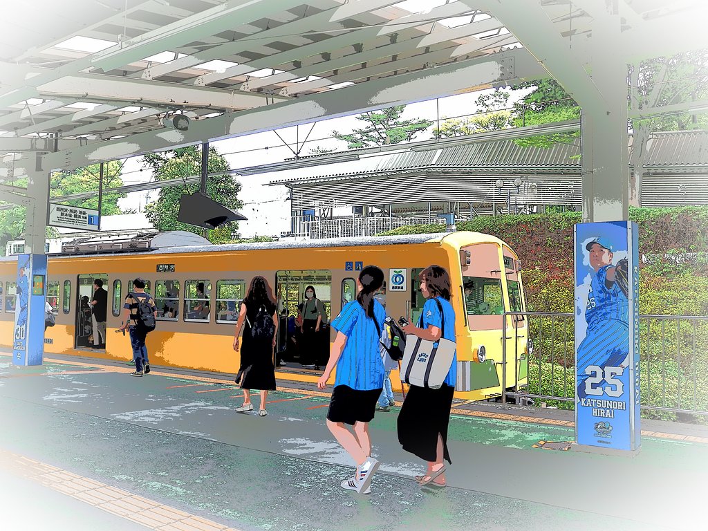 黄色い電車とライオンズブルー