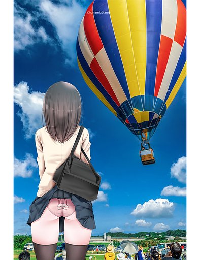 熱気球を見るJK