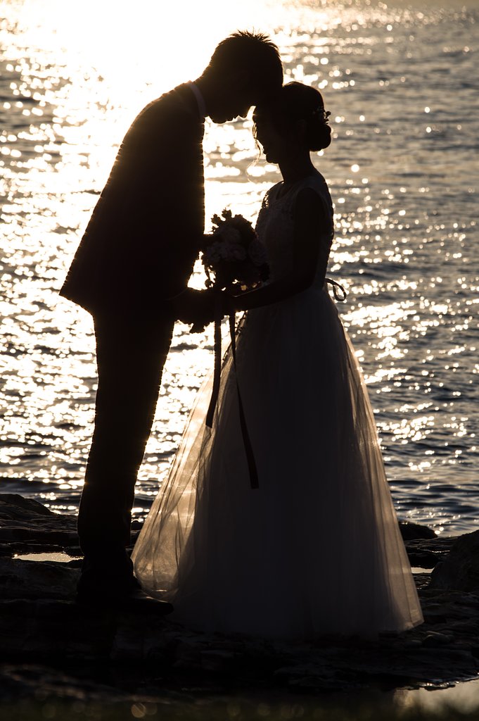 Happy  Wedding in sunset road