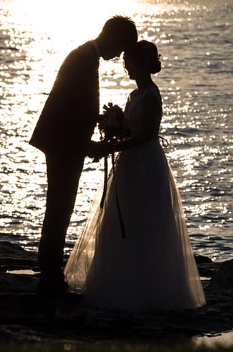 Happy  Wedding in sunset road