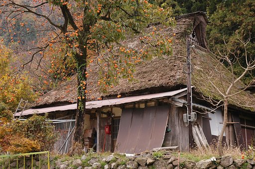 秋深まるくず屋根集落