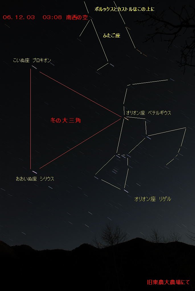 沈むオリオンと冬の大三角−星座名